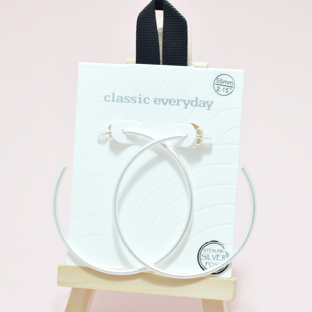 91026_Mat Silver, 55mm simple round hoop hypoallergenic earring/sterling silver post 