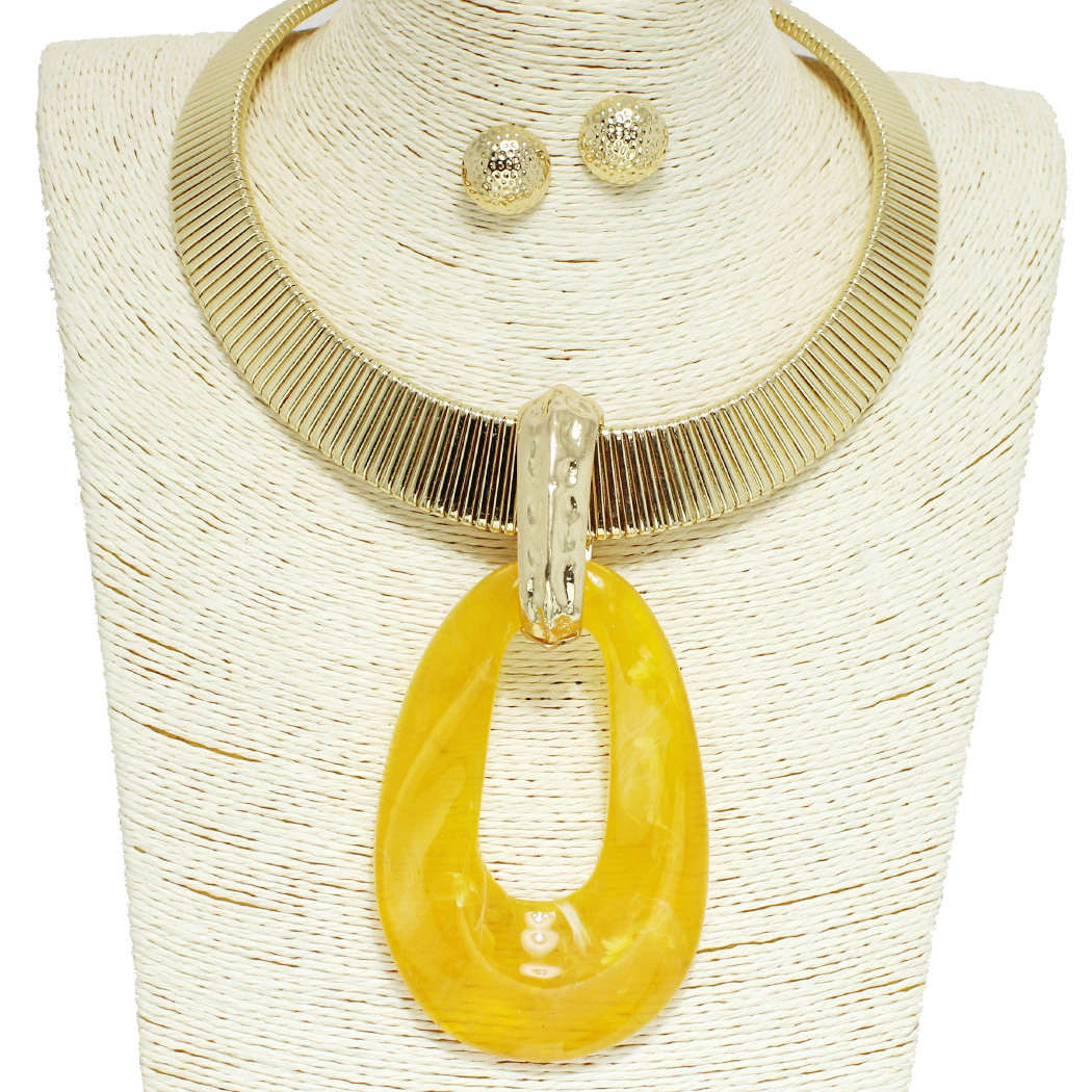 95311_Gold/Yellow, geometric celluloid acetate accent necklace 