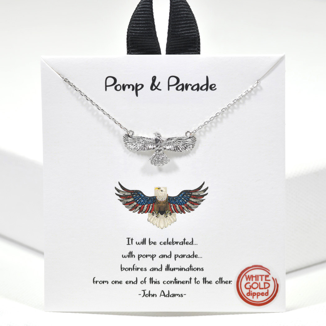 98358_Silver, White Gold Dipped, "Pomp & Parade" american eagle necklace 
