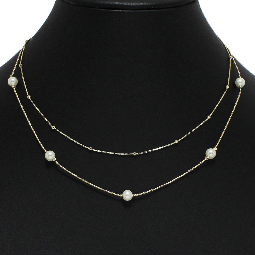 100317_Gold, dainty pearl double layered necklace 
