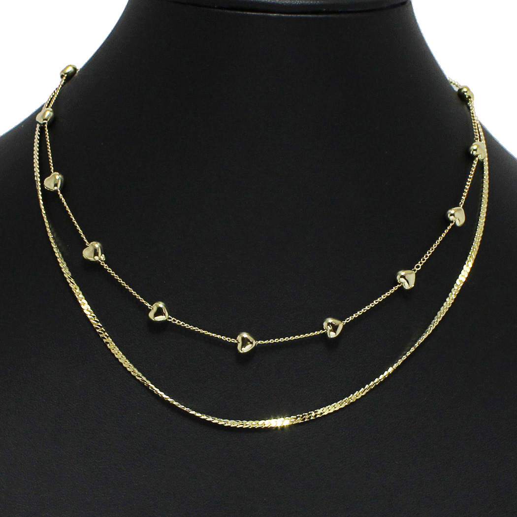 100318_Gold, dainty heart accent double layered necklace 