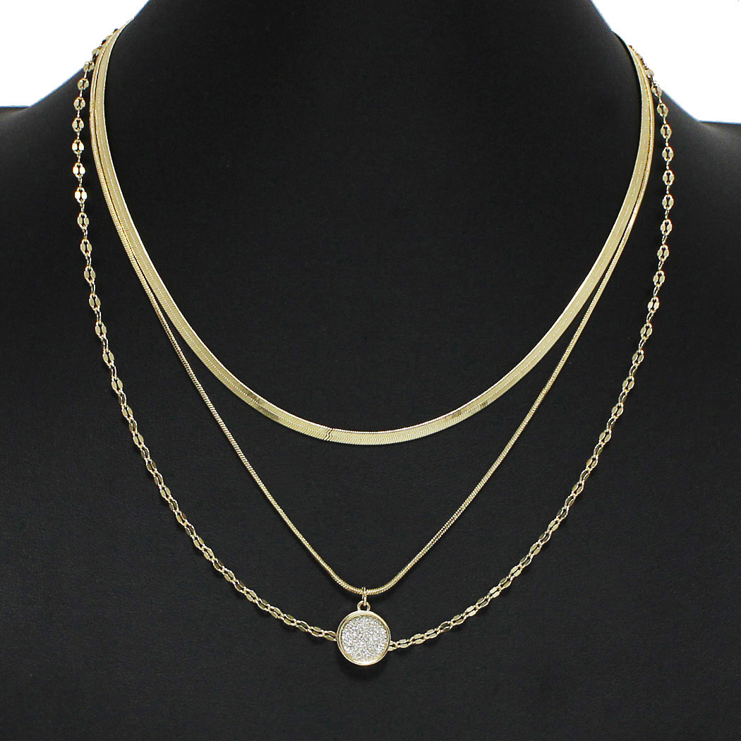 100321_Gold, dainty round glitter accent multi layered necklace 