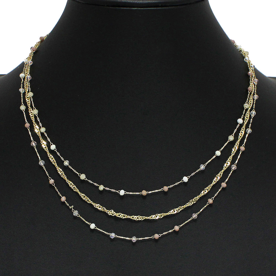 100324_Gold/Grey, dainty beaded multi layered necklace 