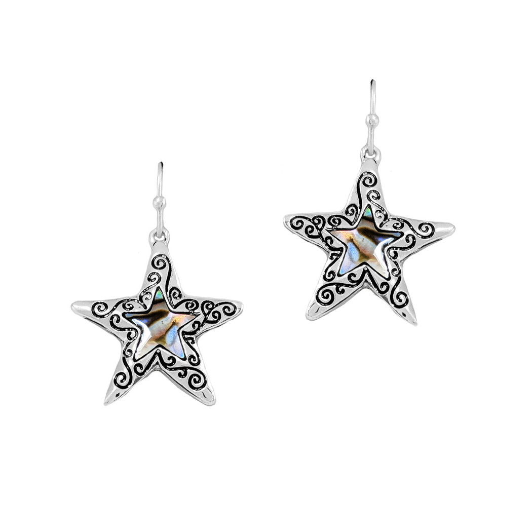 100529_Antique Silver, starfish abalone dangle earring 