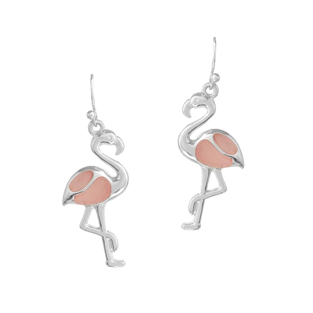 95392_Silver/Pink, tropical flamingo dangle earring