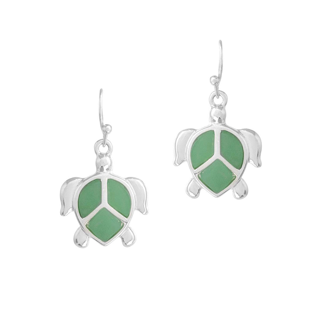 95392_Silver/Mint, sea turtle dangle earring, sea life, ocean theme
