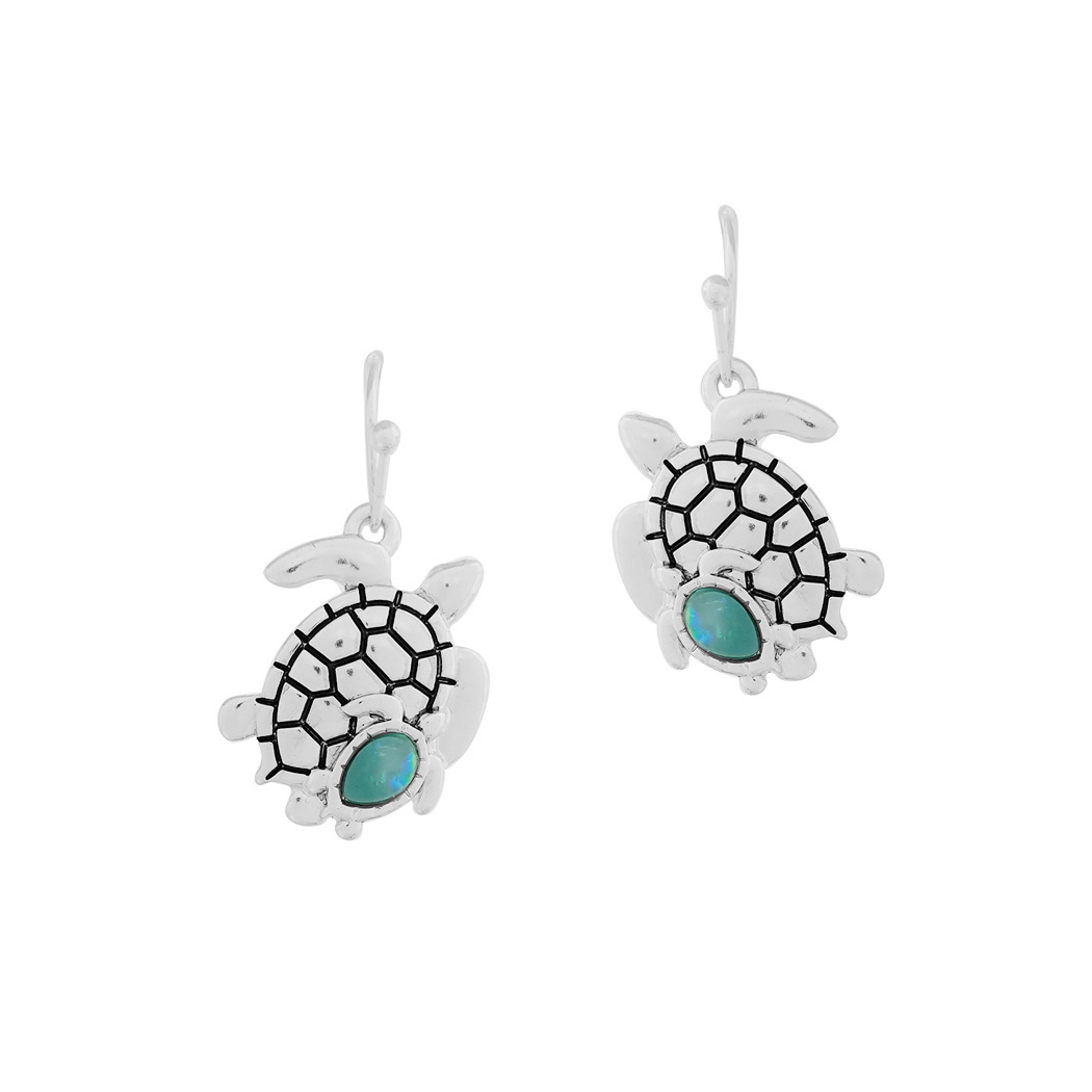 95401_Antique Silver/Mint, sea turtle dangle earring, sea life, ocean theme