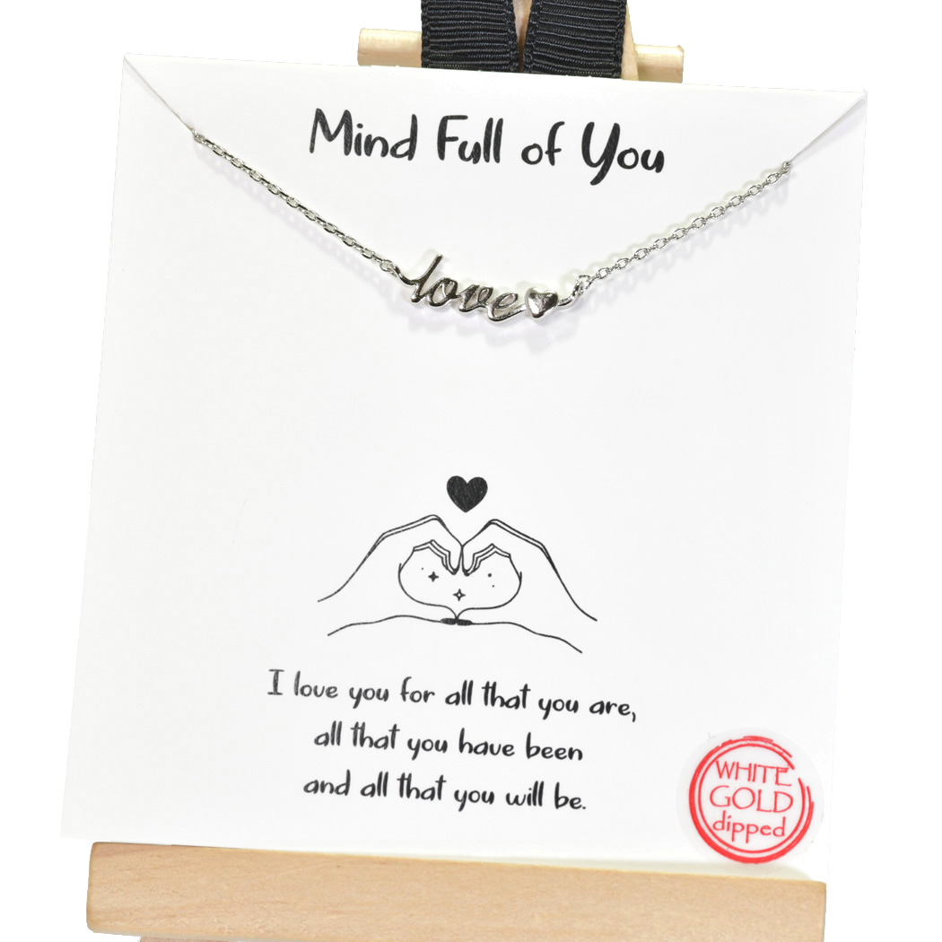 96472_Silver, White Gold Dipped, "Mind Full of you" dainty love necklace, valentine