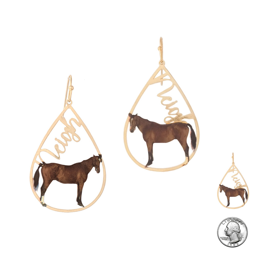 97211_Worn Gold, "Neigh" horse dangle earring 