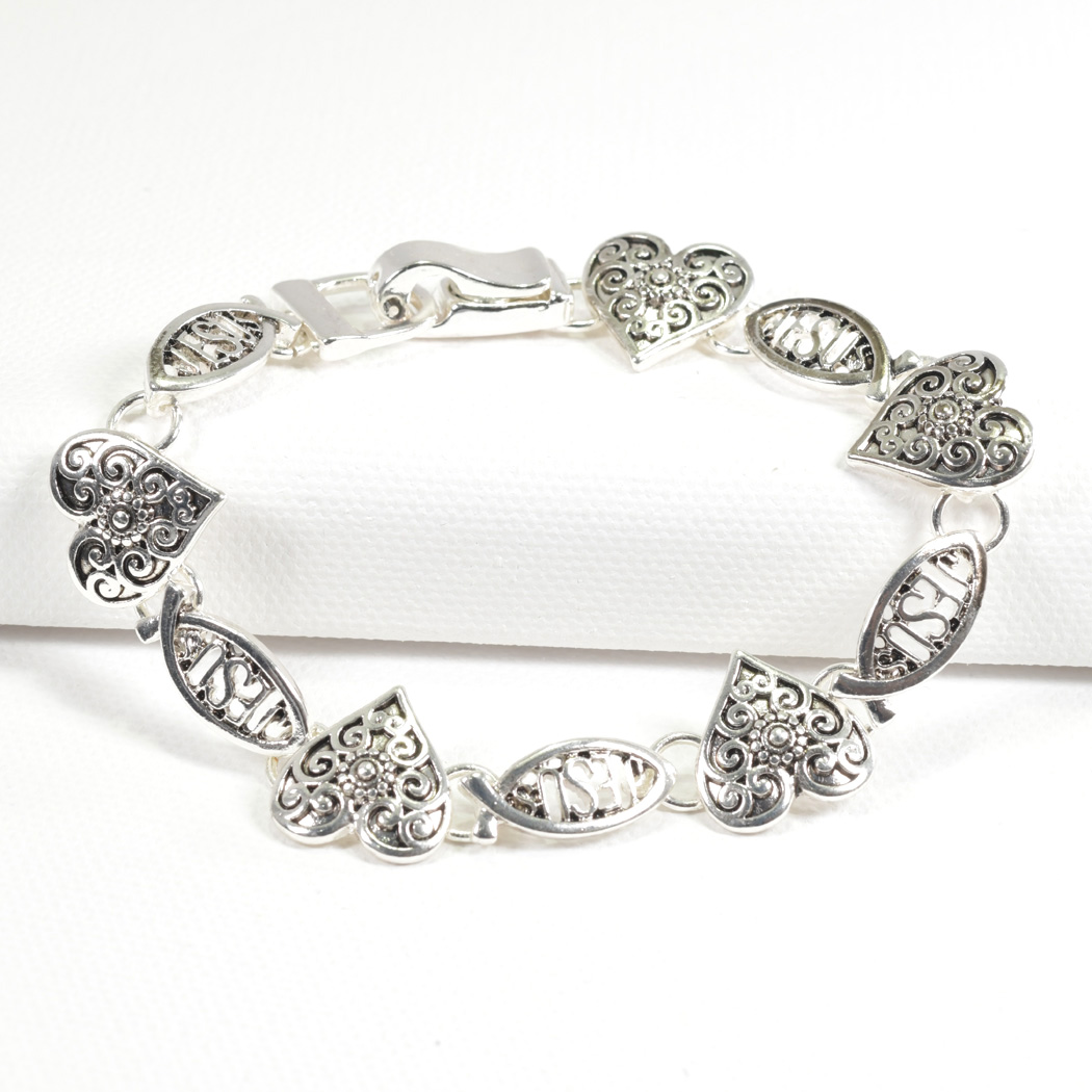 97884_Antique Silver, "JESUS" heart magnetic closure bracelet 
