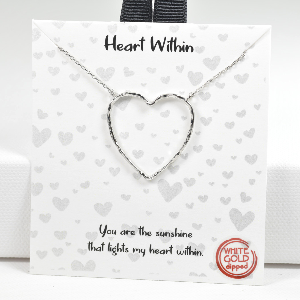 97993_Silver, White Gold Dipped, "Heart Within" cutout heart necklace 