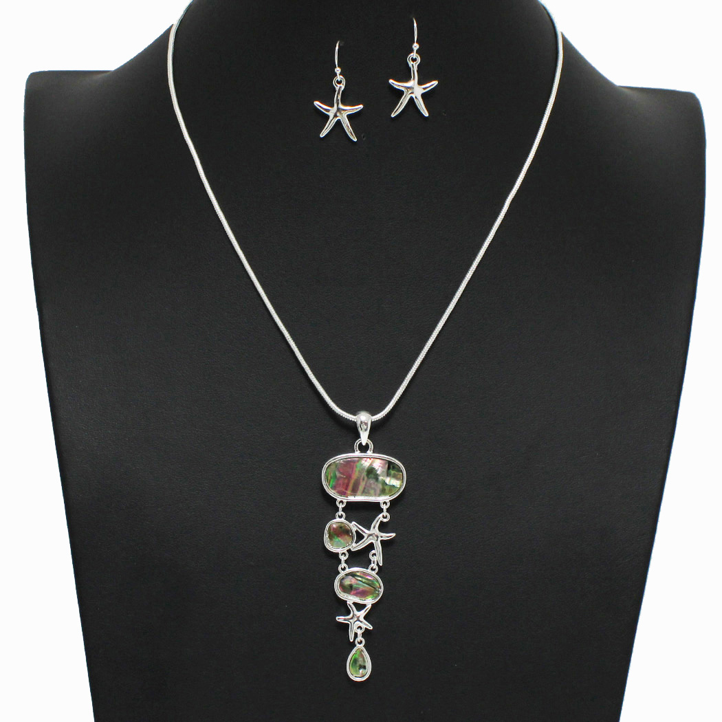 98175_Silver, starfish abalone accent pendant necklace 