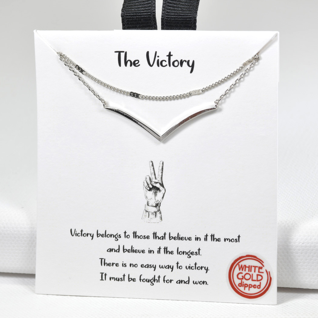 98530_Silver, White Gold Dipped, "The Victory" V double layered necklace 