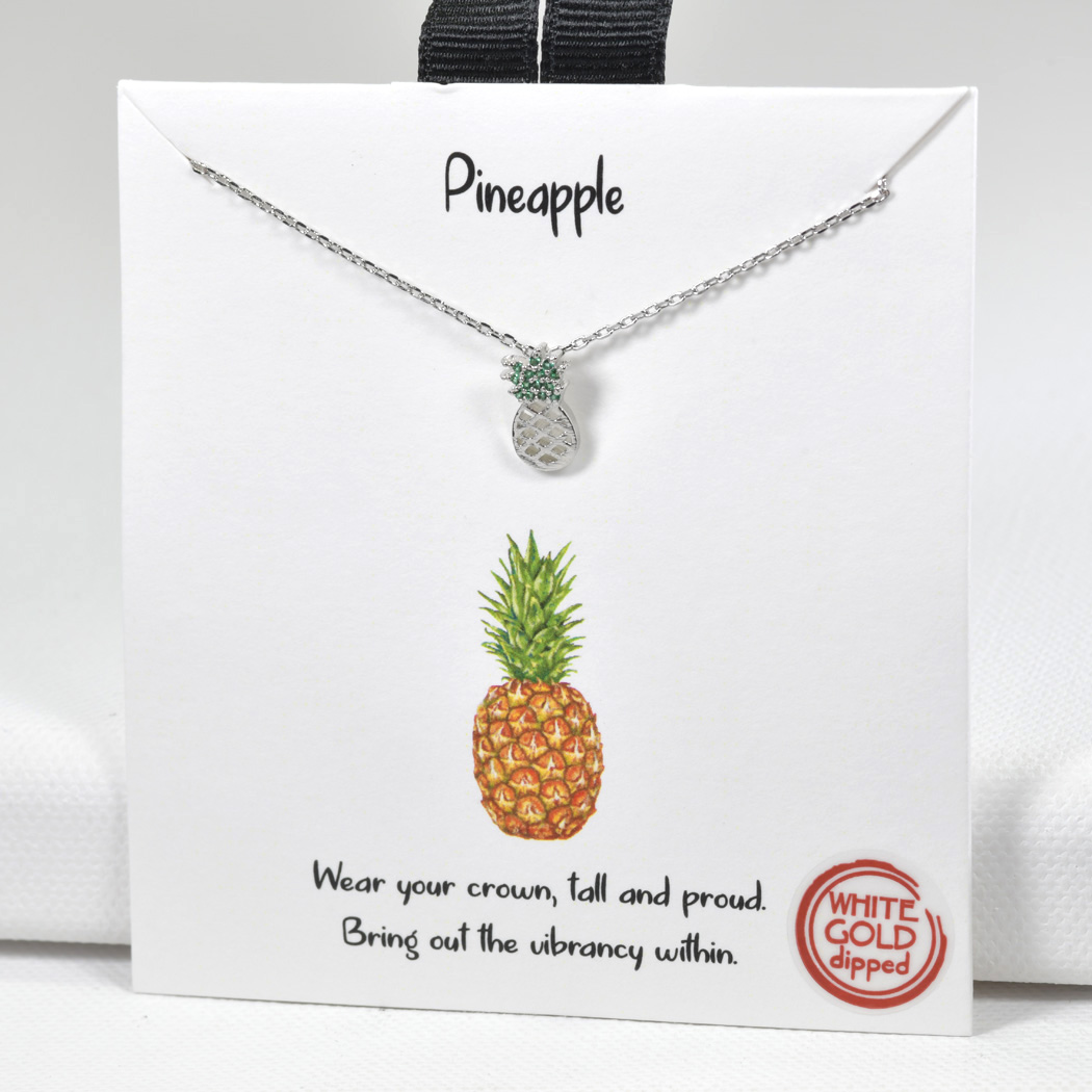 98532_Silver, White Gold Dipped, dainty pineapple cubic zirconia necklace 