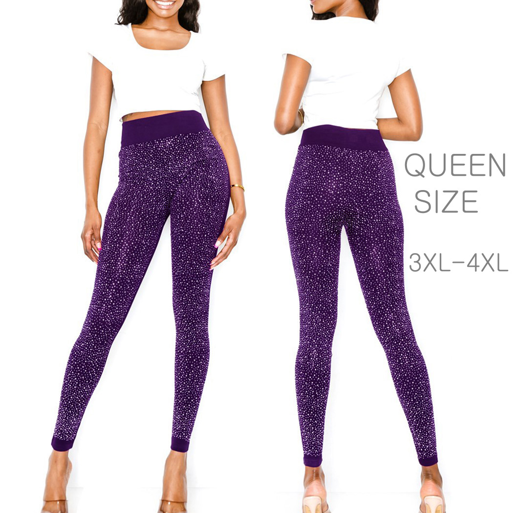 94044_Purple, QUEEN SIZE front & back bling multi rhinestone leggings 