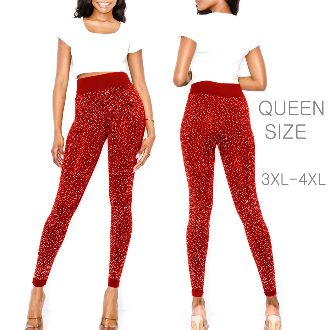 94044_Red, QUEEN SIZE front & back bling multi rhinestone leggings 