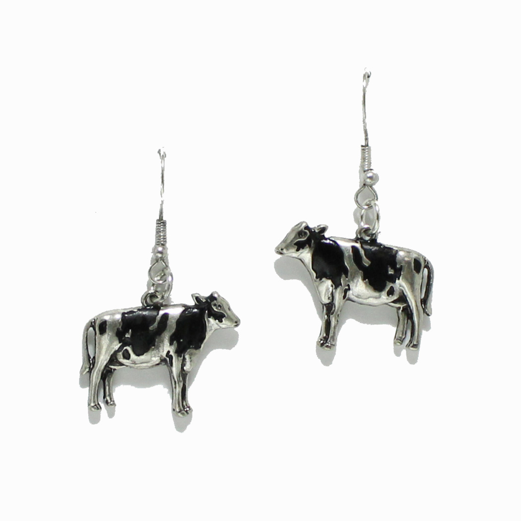 99207_Silver Burnished, cow metal dangle earring 
