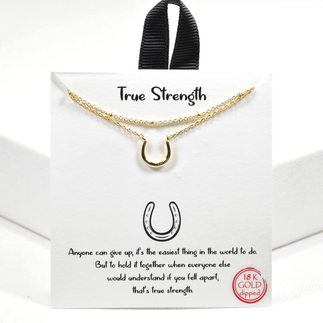 99495_Gold, 18K Gold Dipped, "True Strength" dainty horseshoe double layered necklace 
