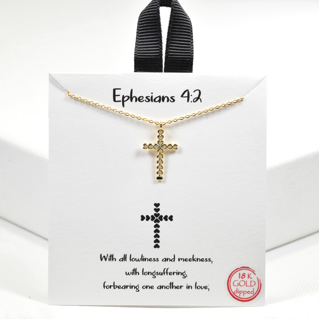 99496_Gold, 18K Gold Dipped, "Ephesians 4:2" cross charm necklace 