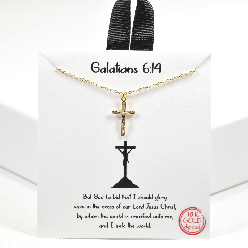 99499_Gold, 18K Gold Dipped, "Galatians 6:14" cross charm necklace 