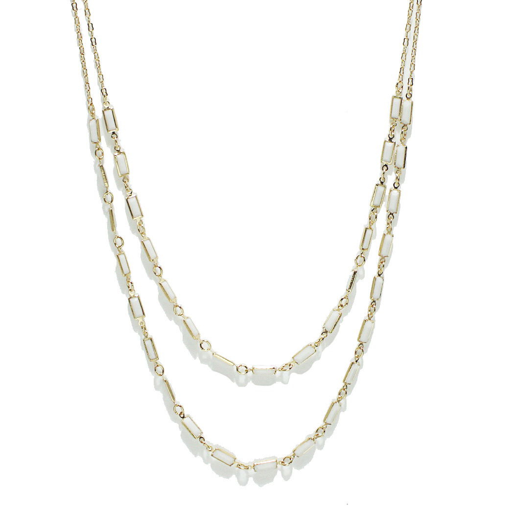 100896_Gold/White, dainty rectangle accent double layered necklace 