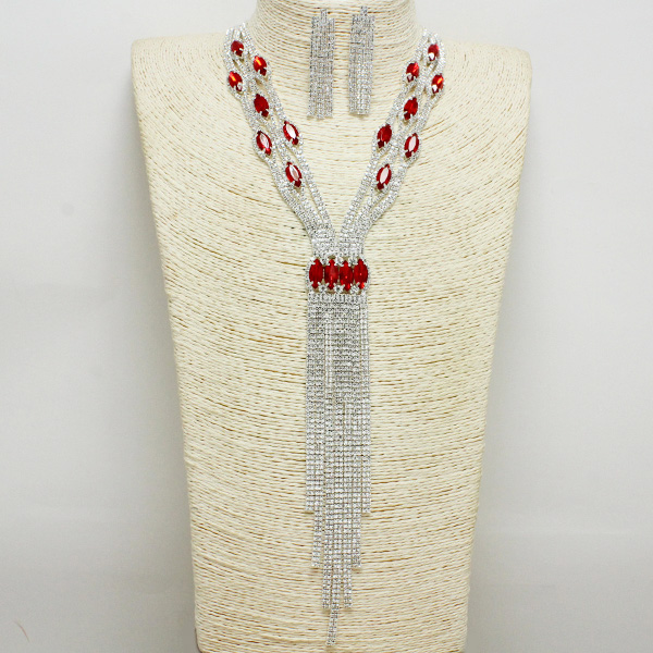 72633_Silver/Red, rhinestone necklace