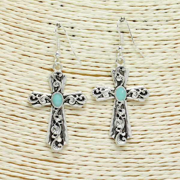 73619_Antique Silver/Turquoise, cross earring