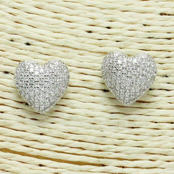 74269_Silver, heart cubic zirconia stud earring