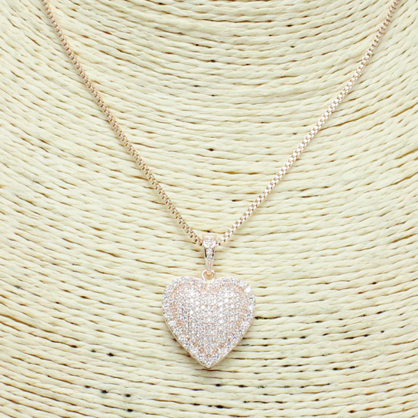74270_Rose Gold, heart cubic zirconia necklace