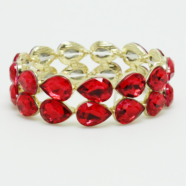 74903_Gold/Red, rhinestone stretch bracelet