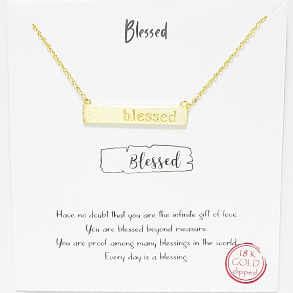 77021_Gold, dainty blessed bar necklace/ 18k gold dipped