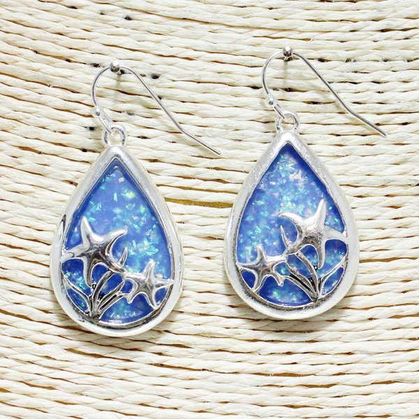 77361_Blue, starfish glitter earring