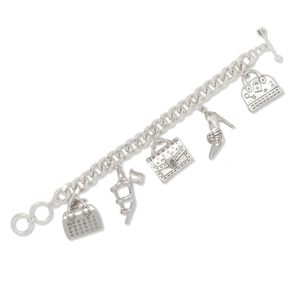 78020_Antique Silver, handbags & heels charm bracelet