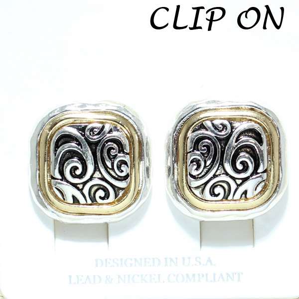 79272_Two tone, filigree clip on earring