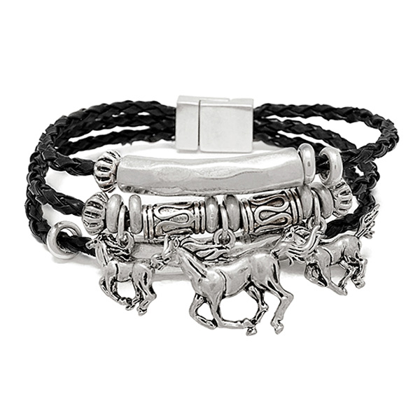79463_Worn Silver, horse charm w/ leather bracelet
