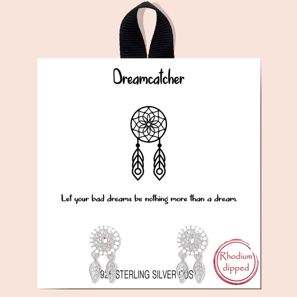 79624_Silver, dreamcatcher stud earring/rhodium dipped