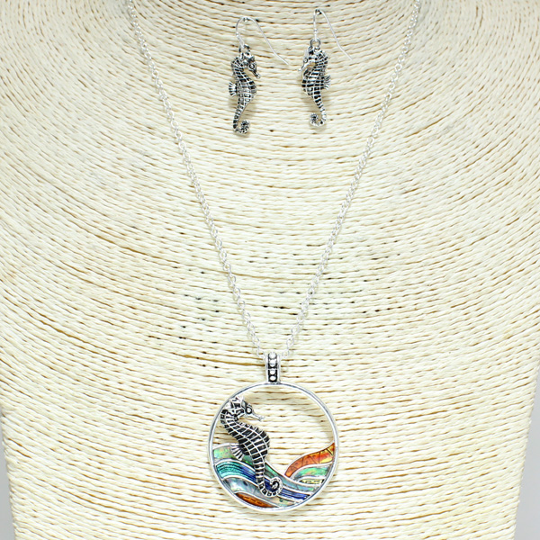 79766_Antique Silver/Multi, seahorse pendant necklace