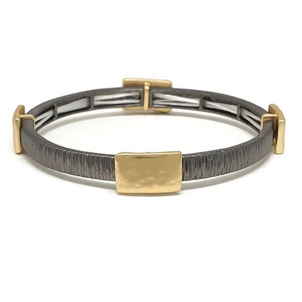 80151_Gold/Hematite, tailored w/ hammered square stretch bracelet