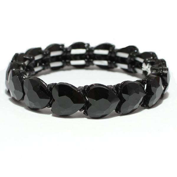 80451_Black, heart rhinestone stretch bracelet