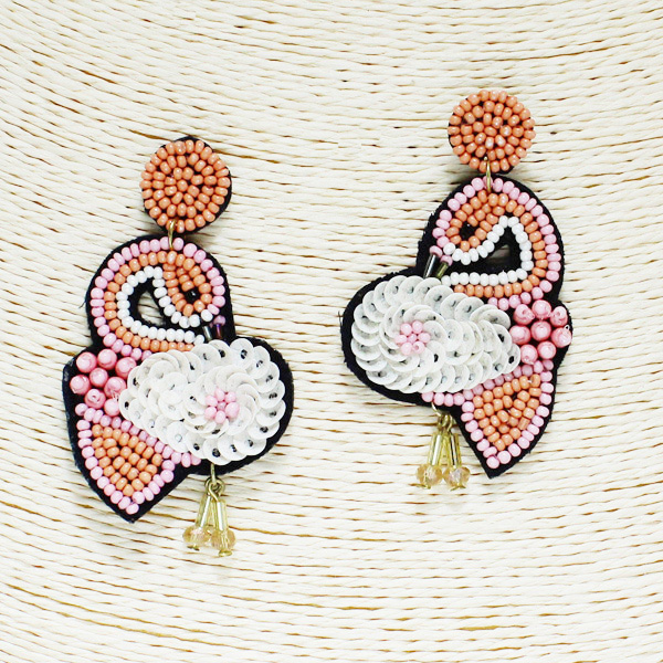 80932_Pink Multi, flamingo beaded earring