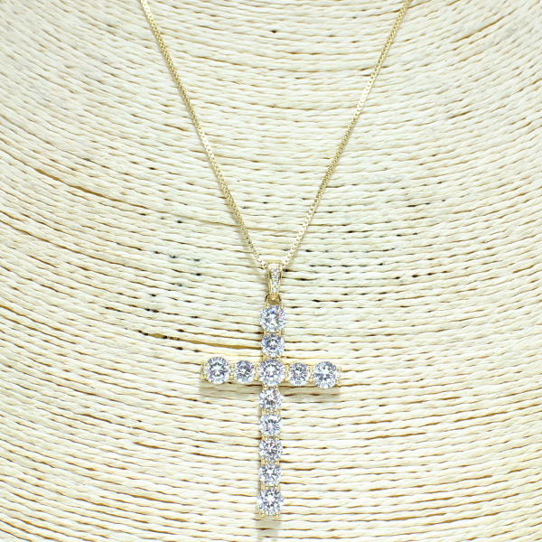 81027_Gold, cross cubic zirconia pendant necklace