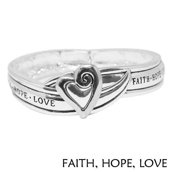 82133_Antique Silver, &quotfaith hope love" stretchable bracelet
