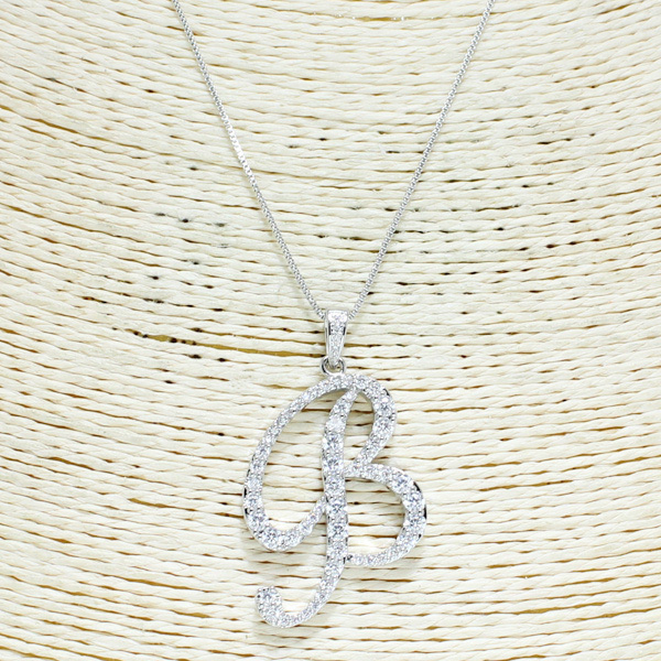 82425_Silver, cubic zirconia initial pendant necklace &quotB"