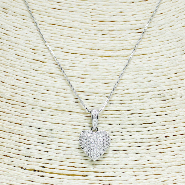 82461_Silver/Clear, pave cubic zirconia heart necklace