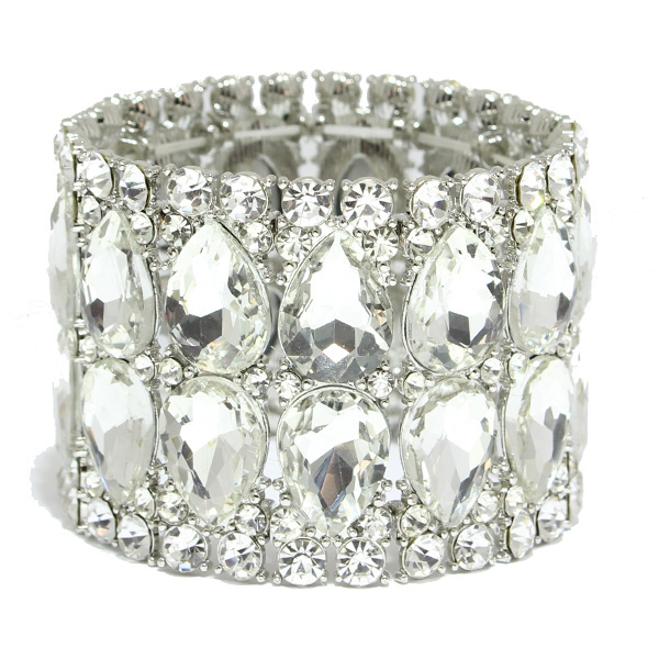 82578_Silver/Clear, crystal rhinestone stretch bracelet
