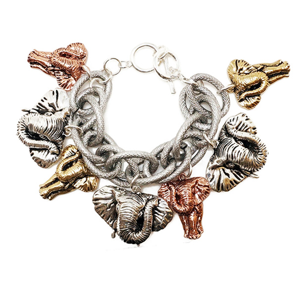82692_3 tone, elephant charm metal bracelet