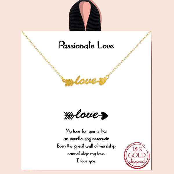 82734_Gold, &quotpassionate love" arrow necklace/18k gold dipped
