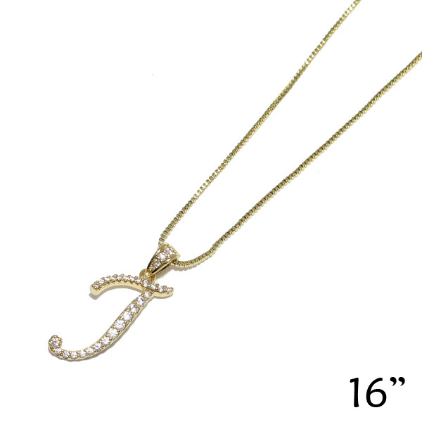 82809_Gold, pave initial necklace &quotT" *cubic zirconia