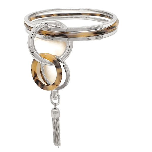 83144_Silver/Brown, cellulose acetate key chain bracelet
