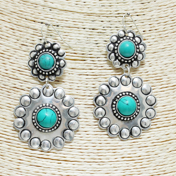 83400_Antique Silver, western turquoise stone earring